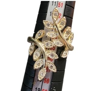 Gold Leaf Design Women's Ring with Rhinestones